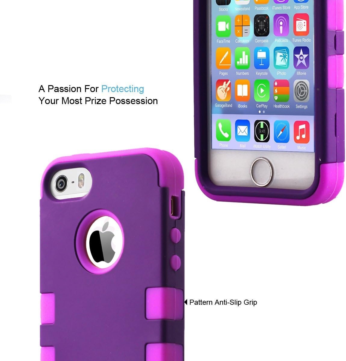 BENTOBEN iPhone 5S Case,iPhone SE Case, 3 Piece Hard Plastic Shell Silicone Hybrid iPhone 5 Cases Shock Proof Drop Resistance Anti-Slip Cover for Apple iPhone 5 5S SE, Purple/Purple