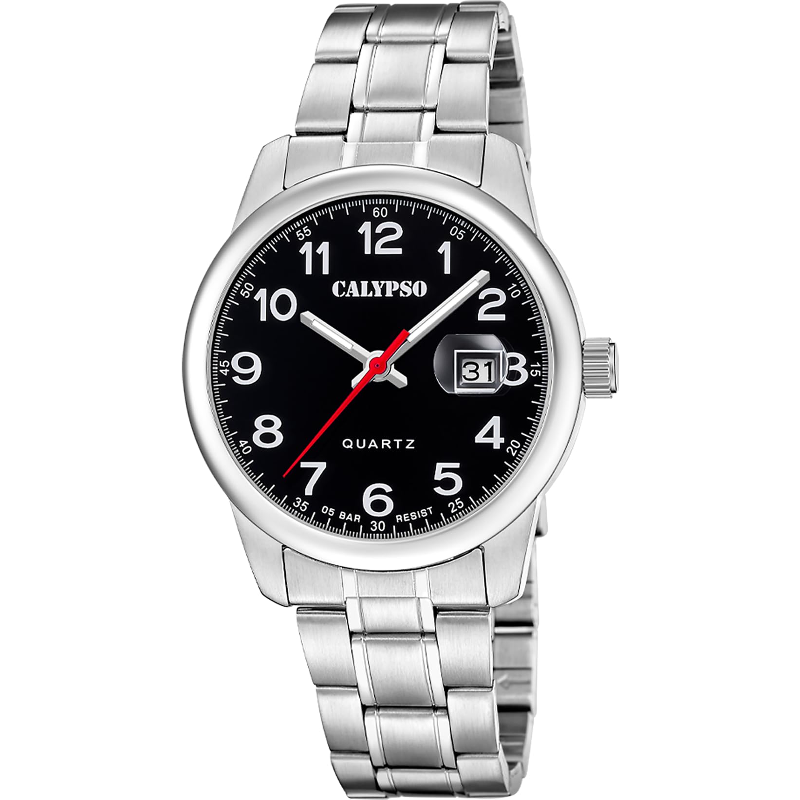 CALYPSO Reloj Hombre Analógico de Acero Inoxidable 316l Plateado - Movimiento de Cuarzo - Calendario - Cristal Mineral de Alta Resistencia - Resistente al Agua 5 ATM K5872/​6 Basic