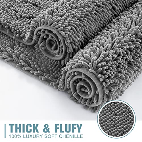 Sonoro Kate 2-Piece Bathroom Rug Set, Non Slip Chenille Bath Rugs, Machine Washable Bath Mat, Super Water Absorbent Bathroom Mat(32"×20" Plus 17"×24",Dark Grey) #TOP3