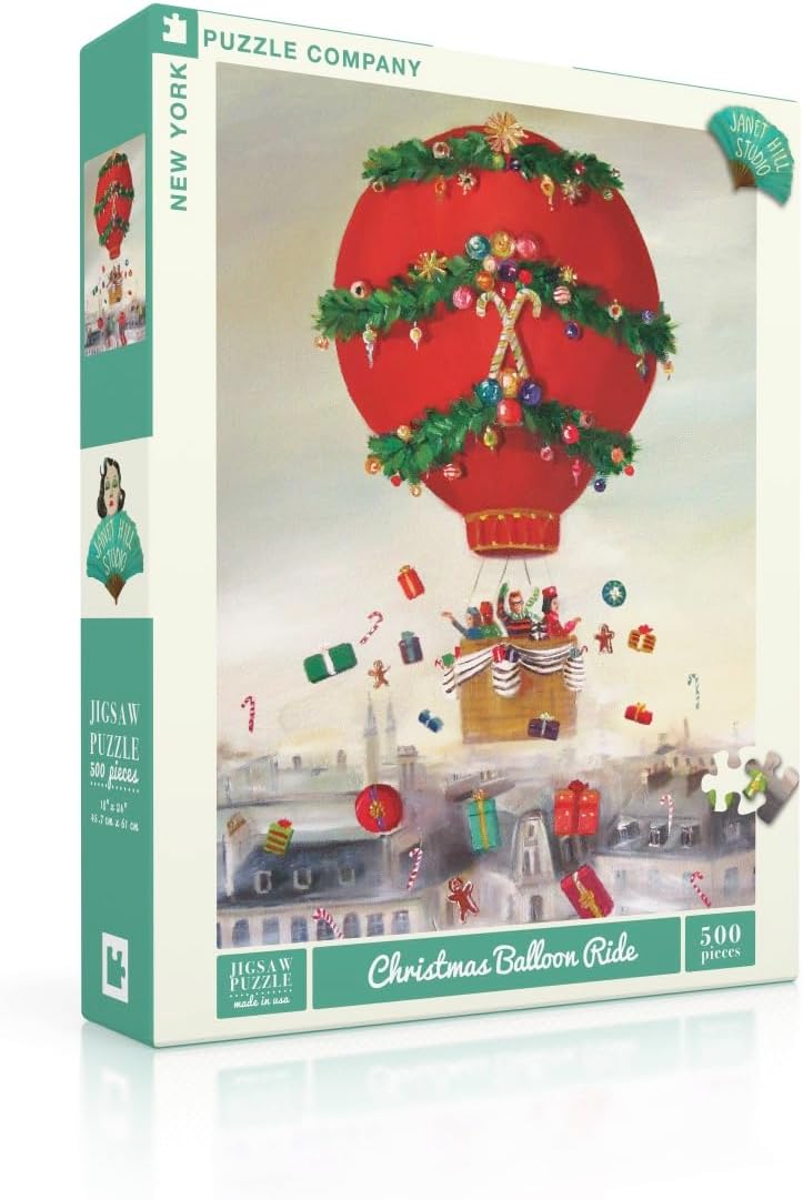 New York Puzzle Company - Janet Hill Christmas Balloon Ride - 500 Piece Jigsaw Puzzle for Adults by Janet Hill