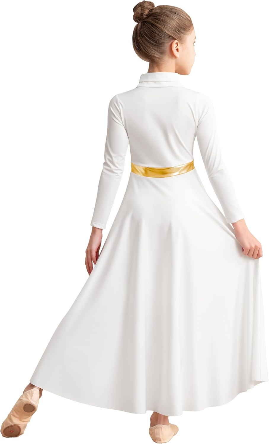 Girls High Neck Praise Dance Dress Loose Fit Full Length Long Sleeve Liturgical Dance Dress - Image 5