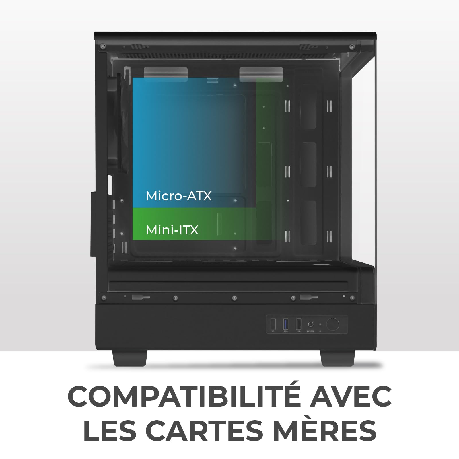 Noua Fobia LK200 Boîtier PC Gaming Micro-ATX, Ventilateur Noir 120 mm, boîtier Micro Tour pour Ordinateur Double Verre trempé panoramique, Noir