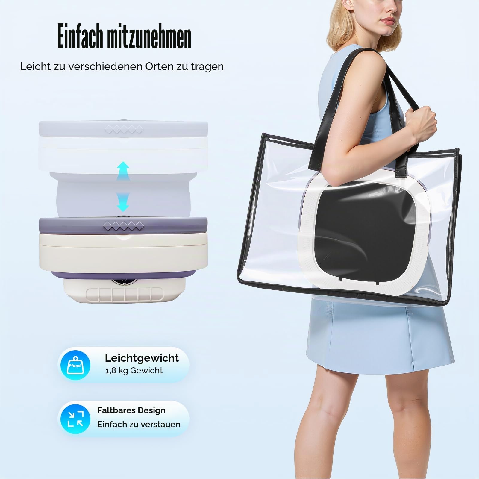 Faltbare Mini-Waschmaschine, 12L Waschmasch, 3 Waschprogramme, Miniwaschmaschine, Washing Machine, Reisewaschmaschine, Blaulichtfunktion, Für Unterwäsche Babykleidung Socken (Lila)
