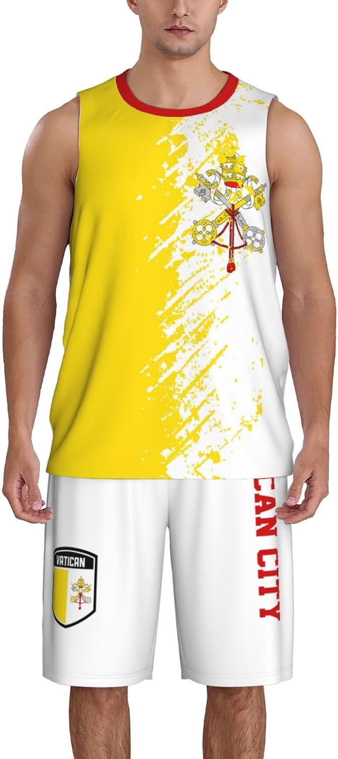 Vatican City Flag Grain (1) Basketball Jersey Uniform Suit for Men Adults Training Athletic Set