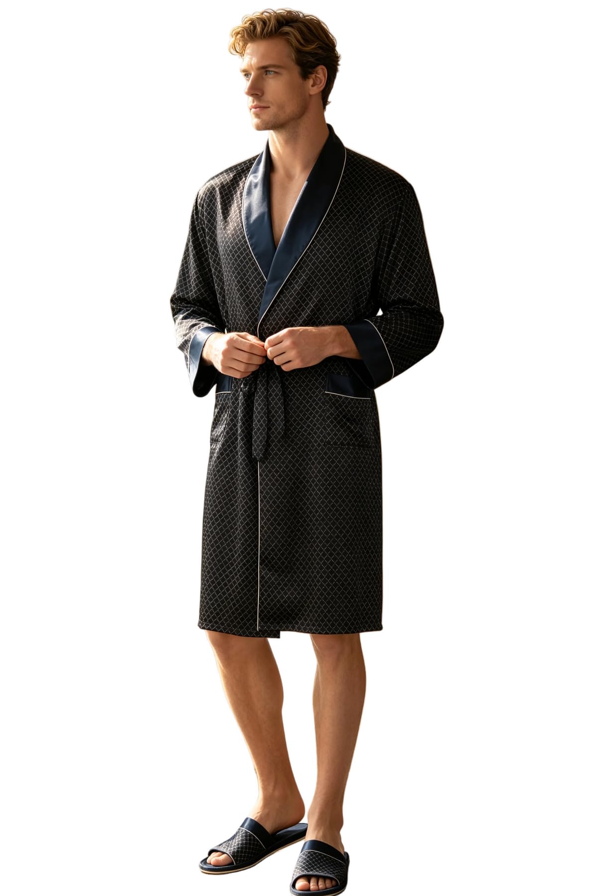 Ginell Men's 100% Mulberry Silk Robe, 19 Momme Paisley Kimono Dressing Gown