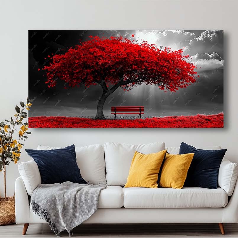 Tableau abstrait Arbre rouge KADING 60x123 cm grand format