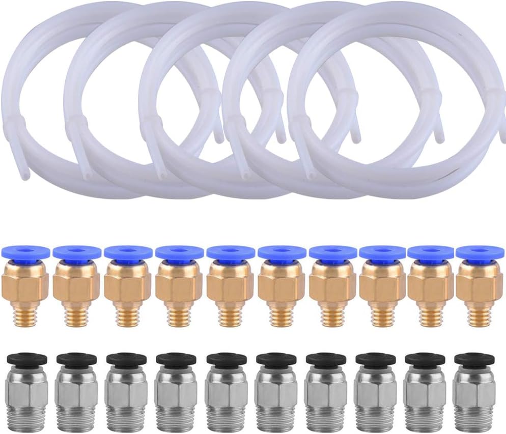 SIQUK 5 Pieces Teflon Tube PTFE Tubing (1M) with 10 Pieces PC4-M6 Fittings and 10 Pieces PC4-M10 Fitting Connector for 3D Printer 1.75mm Filament