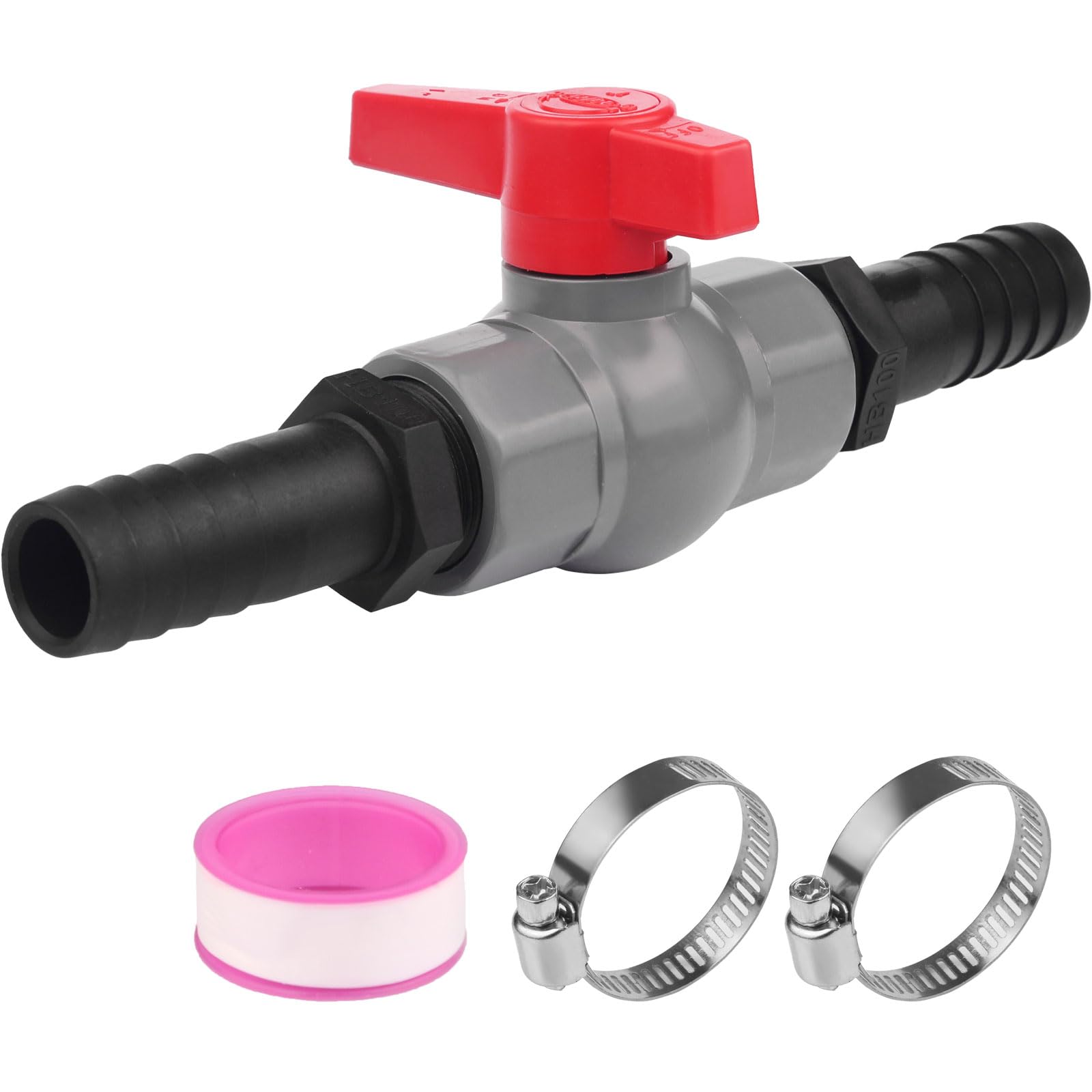 iSagaxPVC Ball Valve with Hose Connector, 1 Inch (32 mm) Internal Thread, 25 mm Hose Connection, 2 Ports, Pool Valve, Irrigation Valve