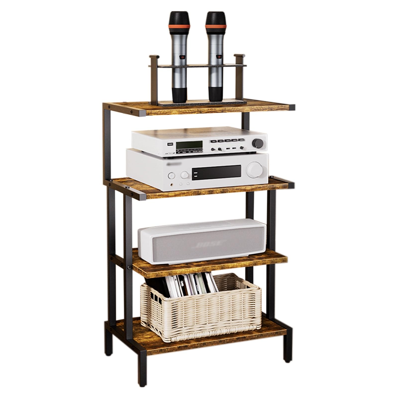 Mobile Hifi Stereo Rack Hi-Fi Supporto per console per videogiochi vintage ad alta resistenza, mobiletto rack audio/unità Hi-Fi per soggiorno/sale da concerto, supporto angolare per proiettore