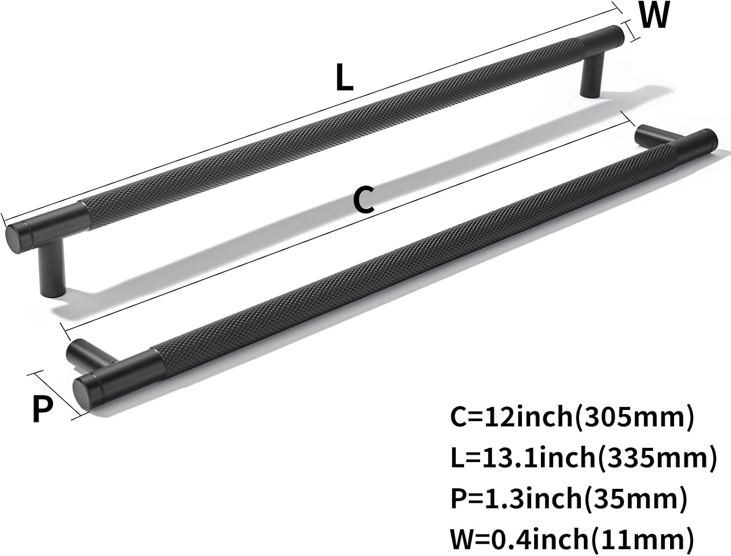 khtumeware 5 Pack 12 Inch(305mm) Aluminum Handles Knurled Black Cabinet Pulls Drawer Pulls Kitchen Hardware Kitchen Handles for Cabinets Cupboard Handles image 2