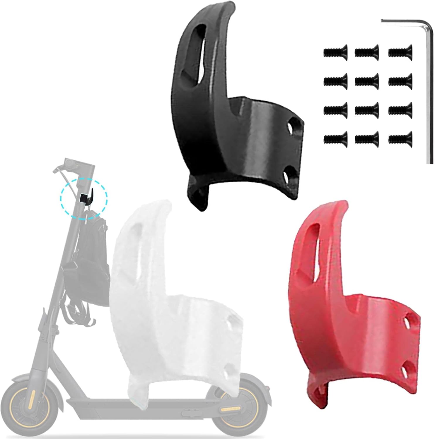 3 Sets Electric Scooter Front Handy Hanger Hook for Segway Ninebot Max G30 E-Scooter, Durable Plastic Hook with Strong Bearing Capacity, Storage Bag Hanging Pothook Accessories,3 Colors