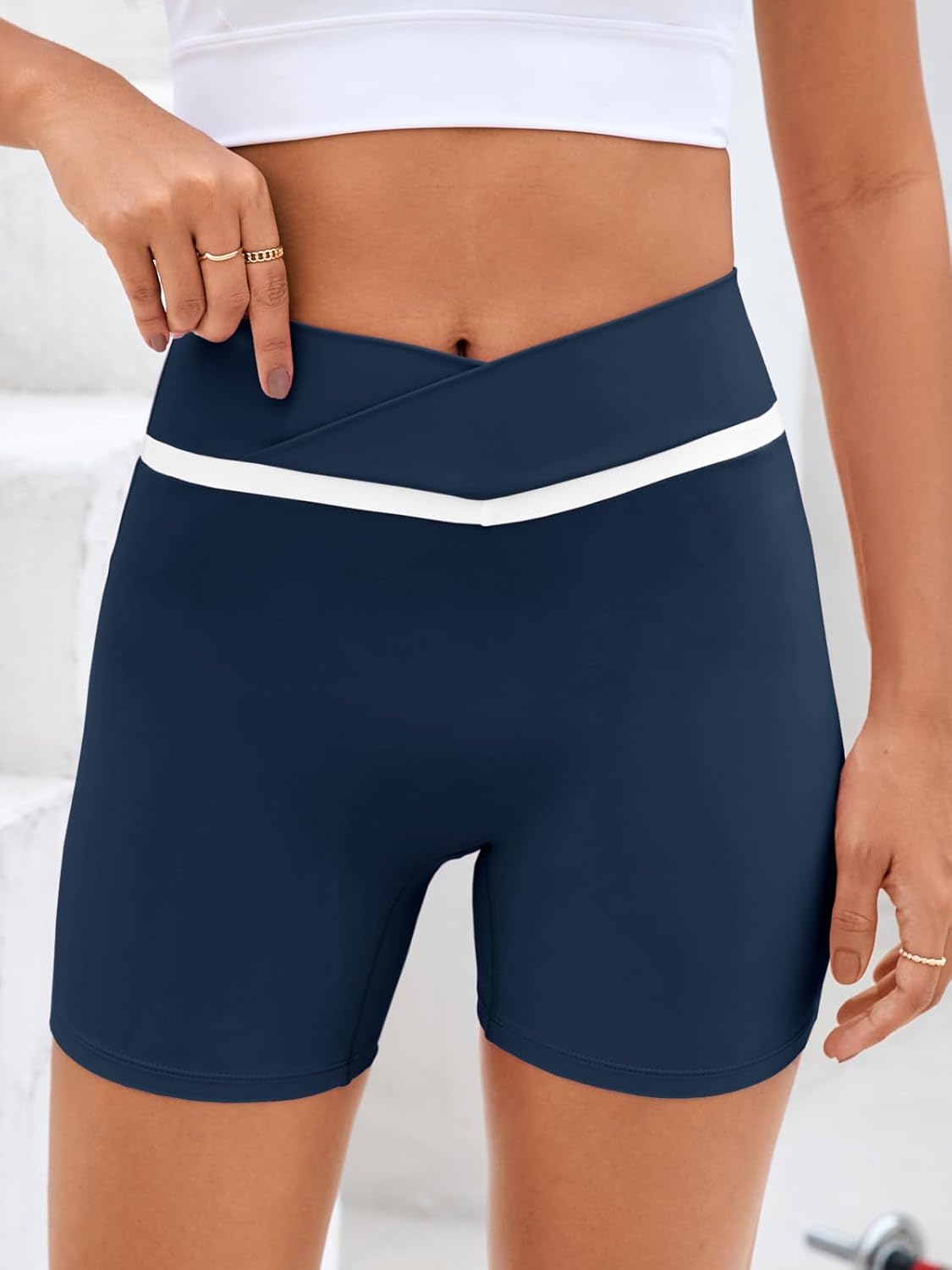 Aoysky Womens Buttery Soft Crossover Biker Shorts 5" Criss Cross V High Waisted Seamless Workout Yoga Athletic Shorts - Image 2