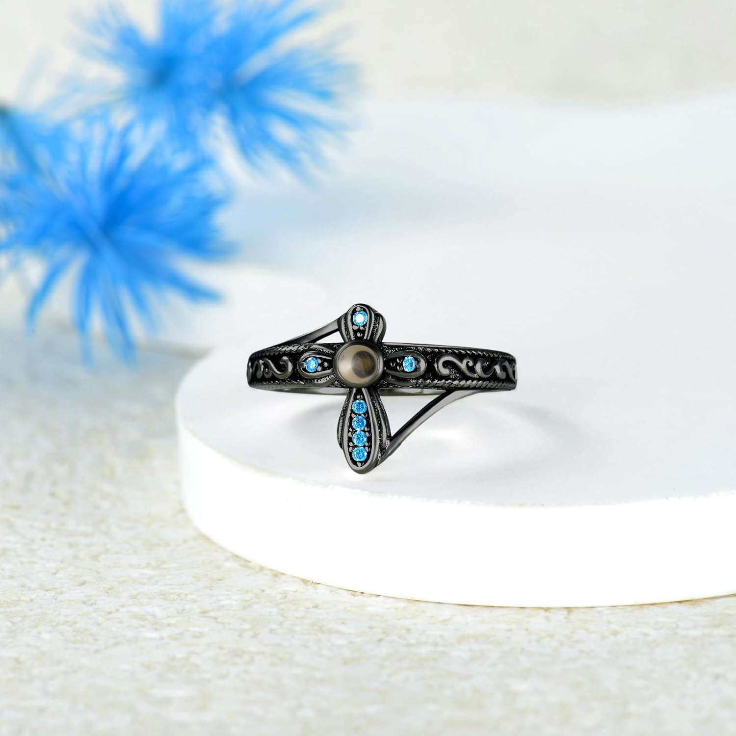 AOBOCO Cross Ring with Mustard Seed 925 Sterling Silver With God All Things Are Possible Band Rings, Size 4-13 - Image 2