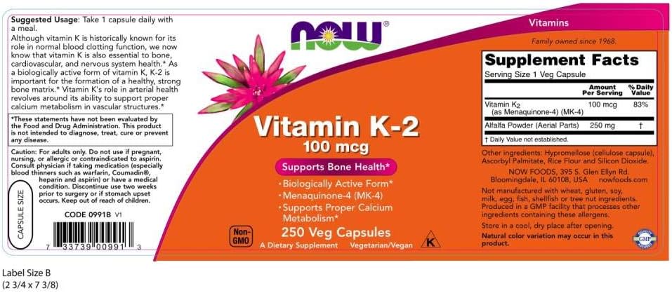 Now Foods Vitamin K-2, 250 Vegetable Capsule