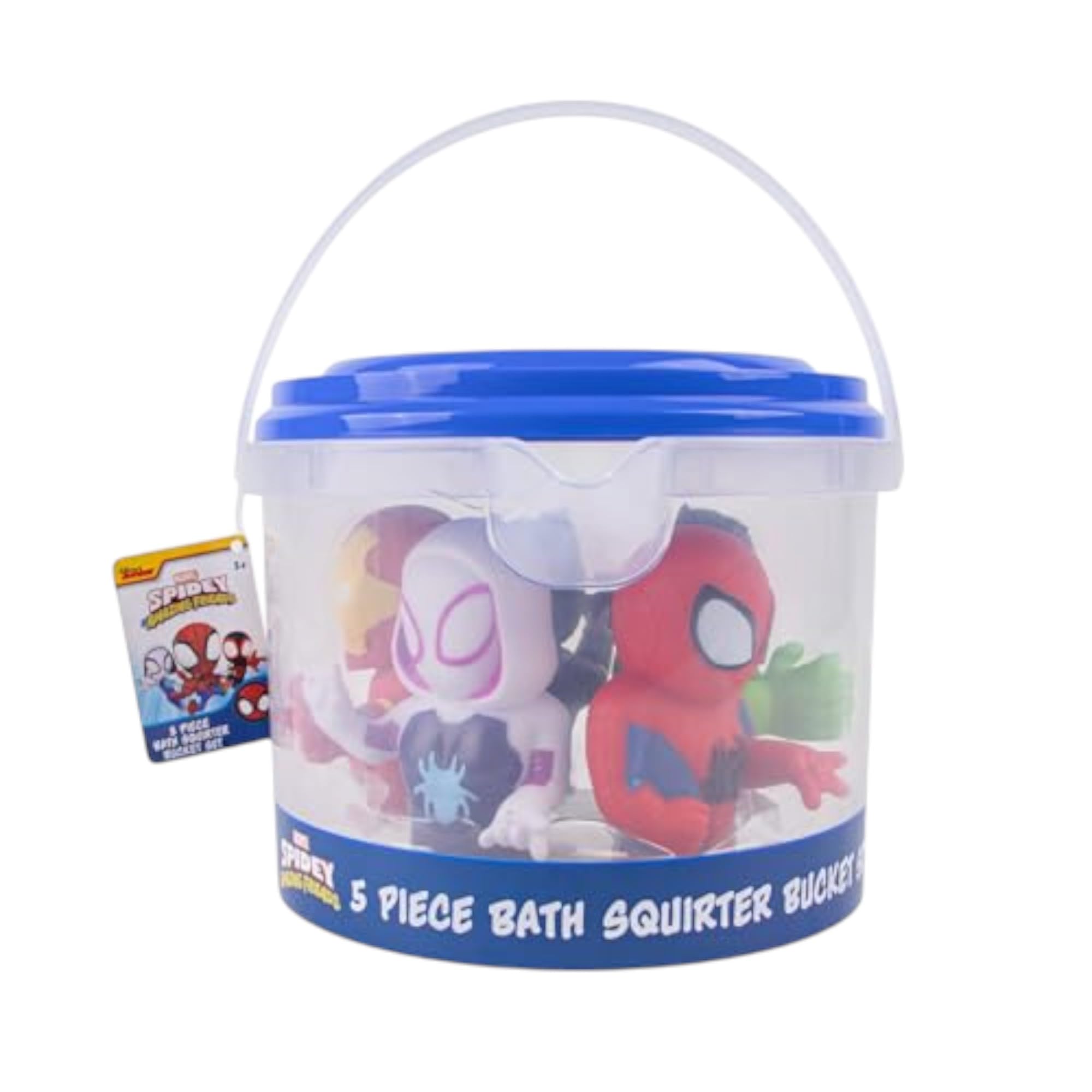 Marvel Spidey & Friends – Plus Avengers – 5-teiliges Bade-Spritz-Eimer-Set – Badespielzeug für Baby und Kleinkinder – inklusive Organizer-Eimer – Aufbewahrung von Badezeit und Wasserspielzeug