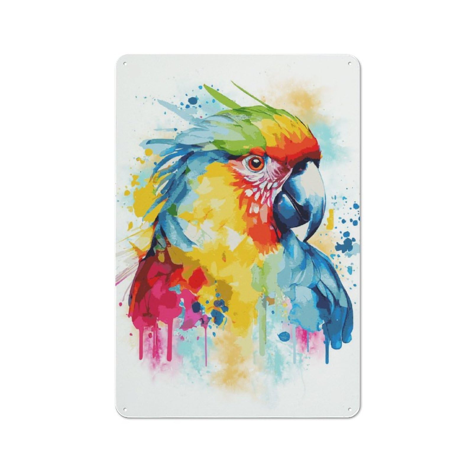 Watercolor Macaw Painting Printed Metal Sign 30x20cm for Garage Wall, with Clear Industrial Wall Decor Character
