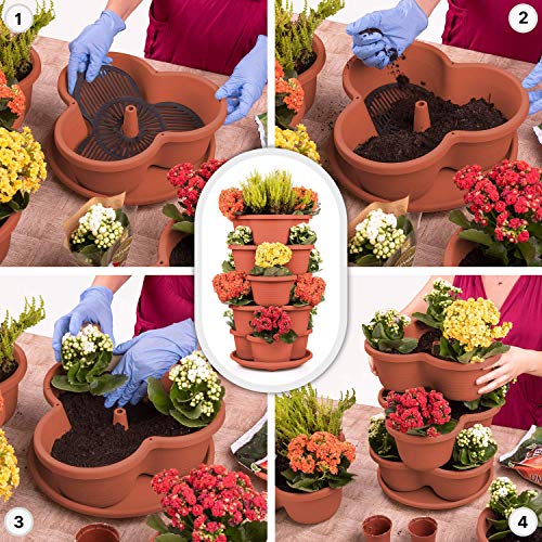 Stackable Planter Vertical Garden 15 'Pots' For Vegetables, Flowers, Herbs, Succulents, Microgreen Gardening┃5 Tier - 15 Spaces Growing System For Indoor / Outdoor, Porch Tower Garden (Terra Cotta) #TOP2