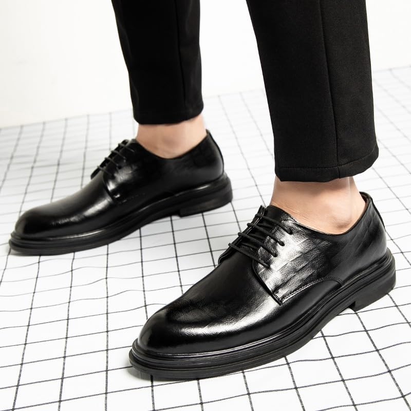Men's Modern Leather Business Casual Scale Pattern Comfort Formal Shoes Fashion Slip-On Pointed Toe Non Slip Mid Chunky Heels Oxfords Dress for Men2