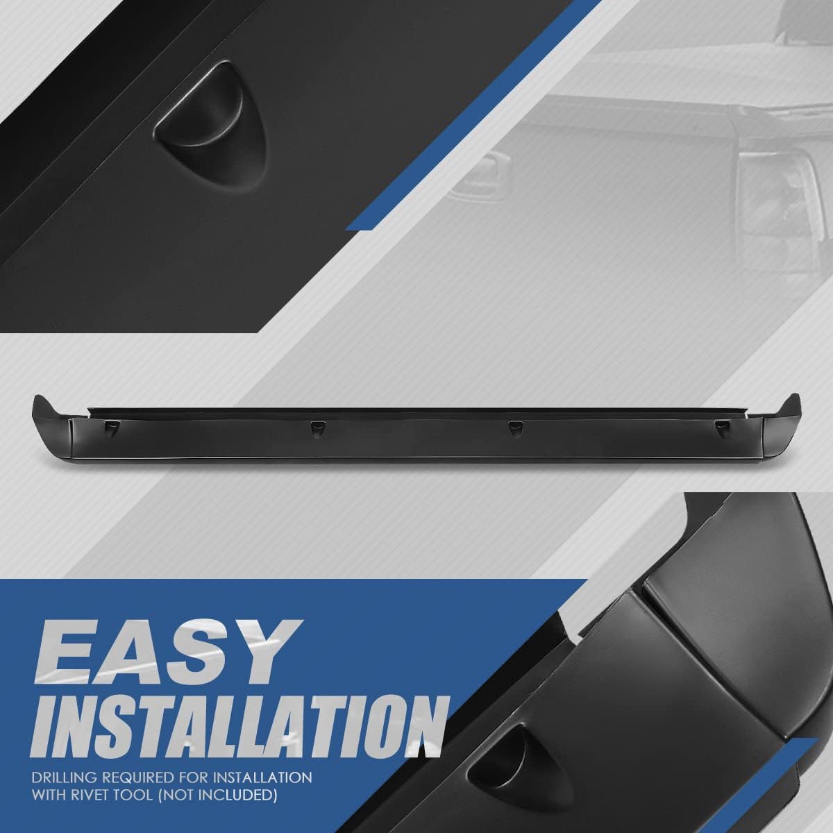 Auto Dynasty 3-Piece Intimidator Style Rear Truck Bed Tailgate Spoiler Cap Molding Top Protector Compatible with Chevy Silverado GMC Sierra 1500 Fleetside Bed 99-07, Matte Black