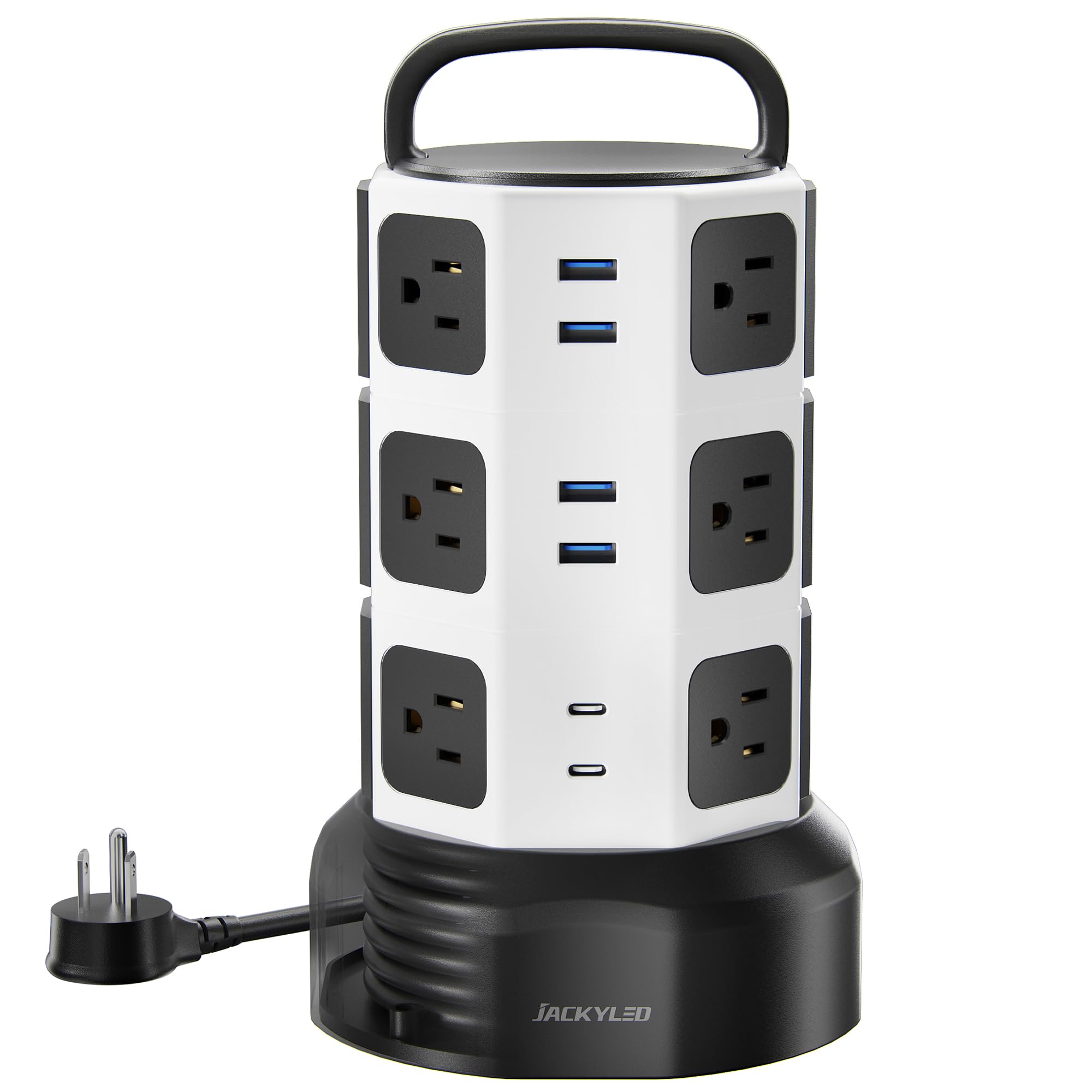 Power Strip Tower Surge Protector, JACKYLED 12 Outlets 6 USB (2 USB C) Charging Station, Extension Cord with Multiple Outlets, 1050J 1625W/13A Outlet Extender 6.5ft Extension Cord for Home Office