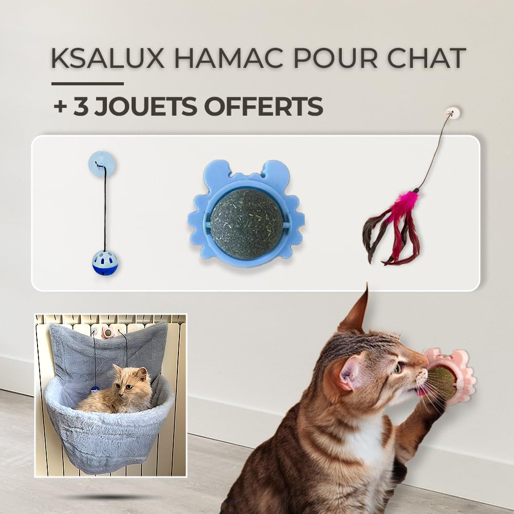 Amaca gatto per radiatore | Supporto regolabile e massima sicurezza | Design elegante e moderno | Facile da pulire | Adatto per gatti fino a 10 kg, 3 giocattoli offerti