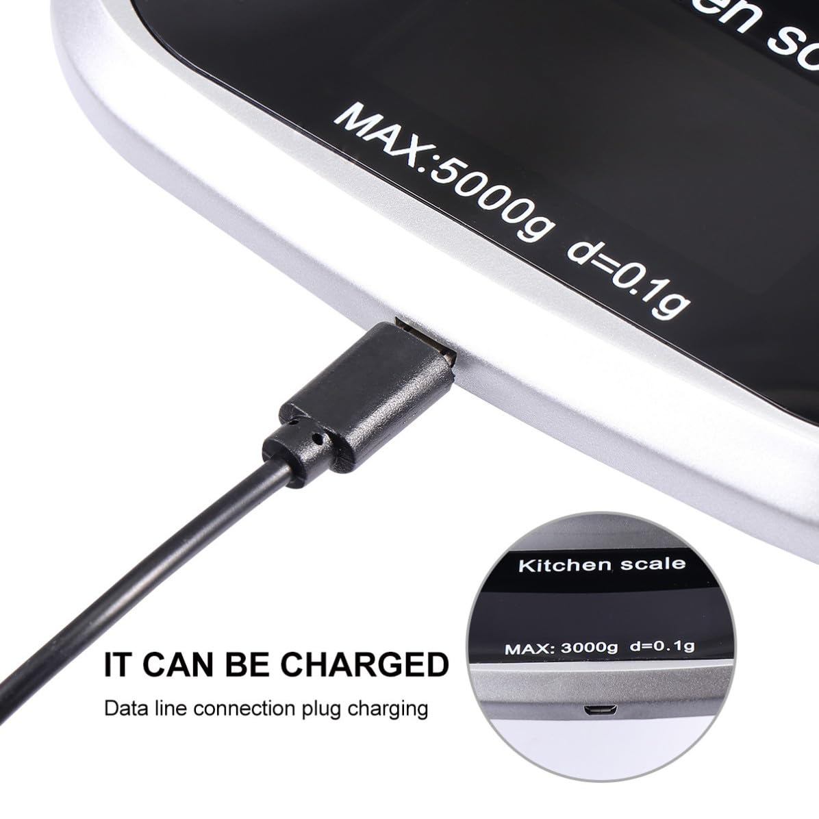 Báscula Digital Pantalla Lcd de Cocina de Acero Inoxidable Recargable Capacidad de 5kg y Precisión de 0,1g para Uso en Cocina y Repostería