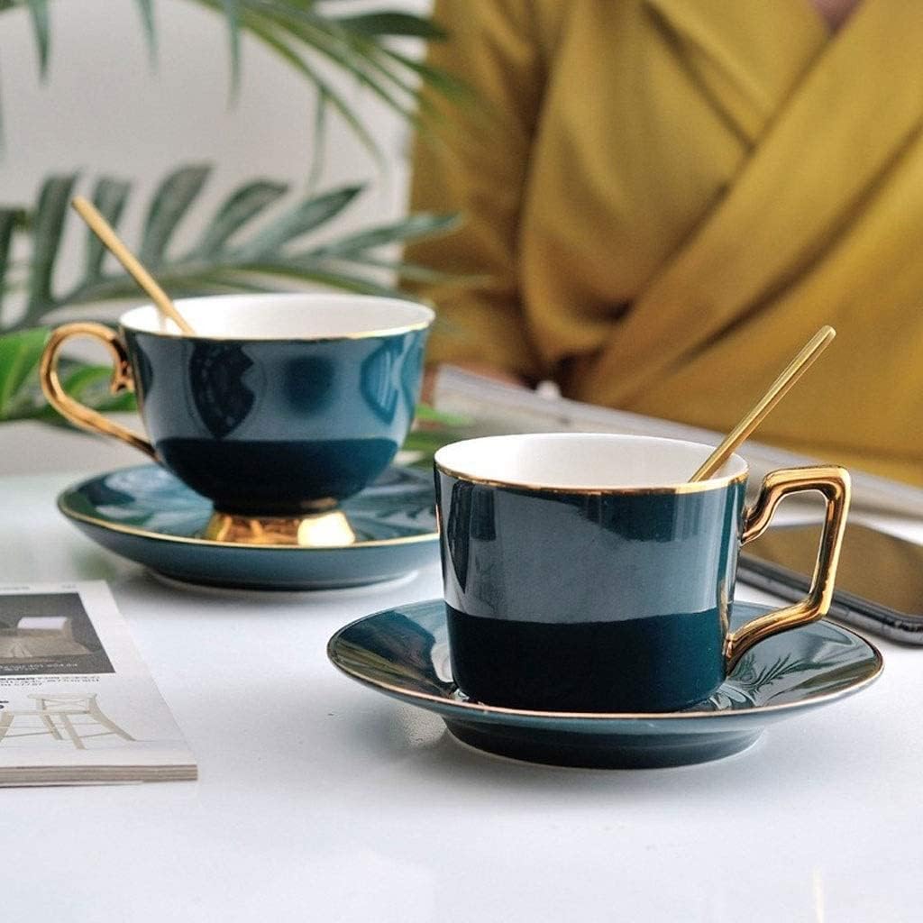 Juego De Tazas De Porcelana China, Juego De Tazas De Café De 200 Ml/230 Ml, Juego De Tazas De Café De Cerámica Verde Oscuro con Cuchara, Platillo, Tazas De Té De Porcelana China,