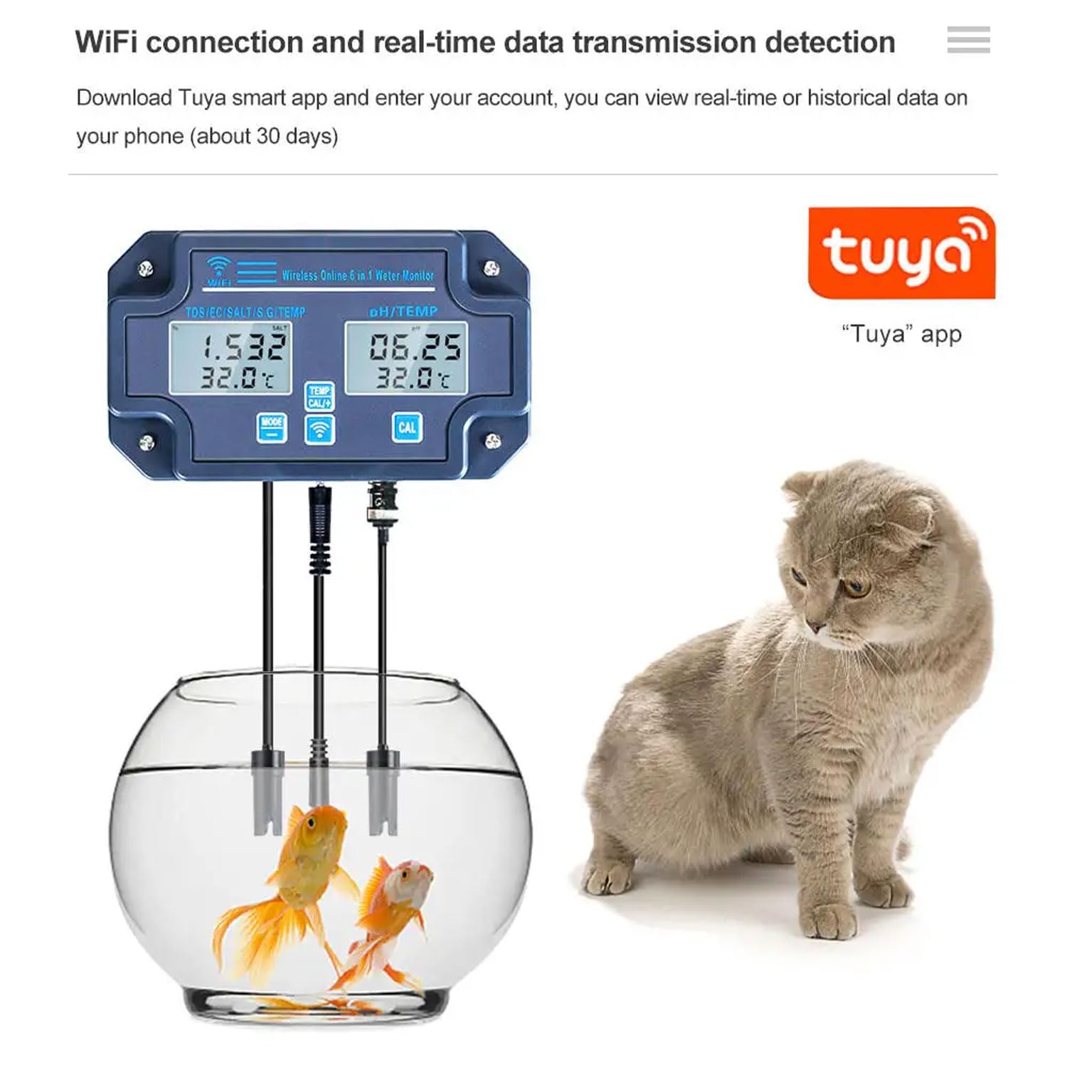 Testeur De Qualité De L'eau Professionnel 6 En 1, Moniteur De Qualité De L'eau Multifonction LCD Numérique, Analyseur De Qualité De L'eau PH/EC/TDS/SEL/S.G/température Pour Eau Potable, Aquarium, Aqua