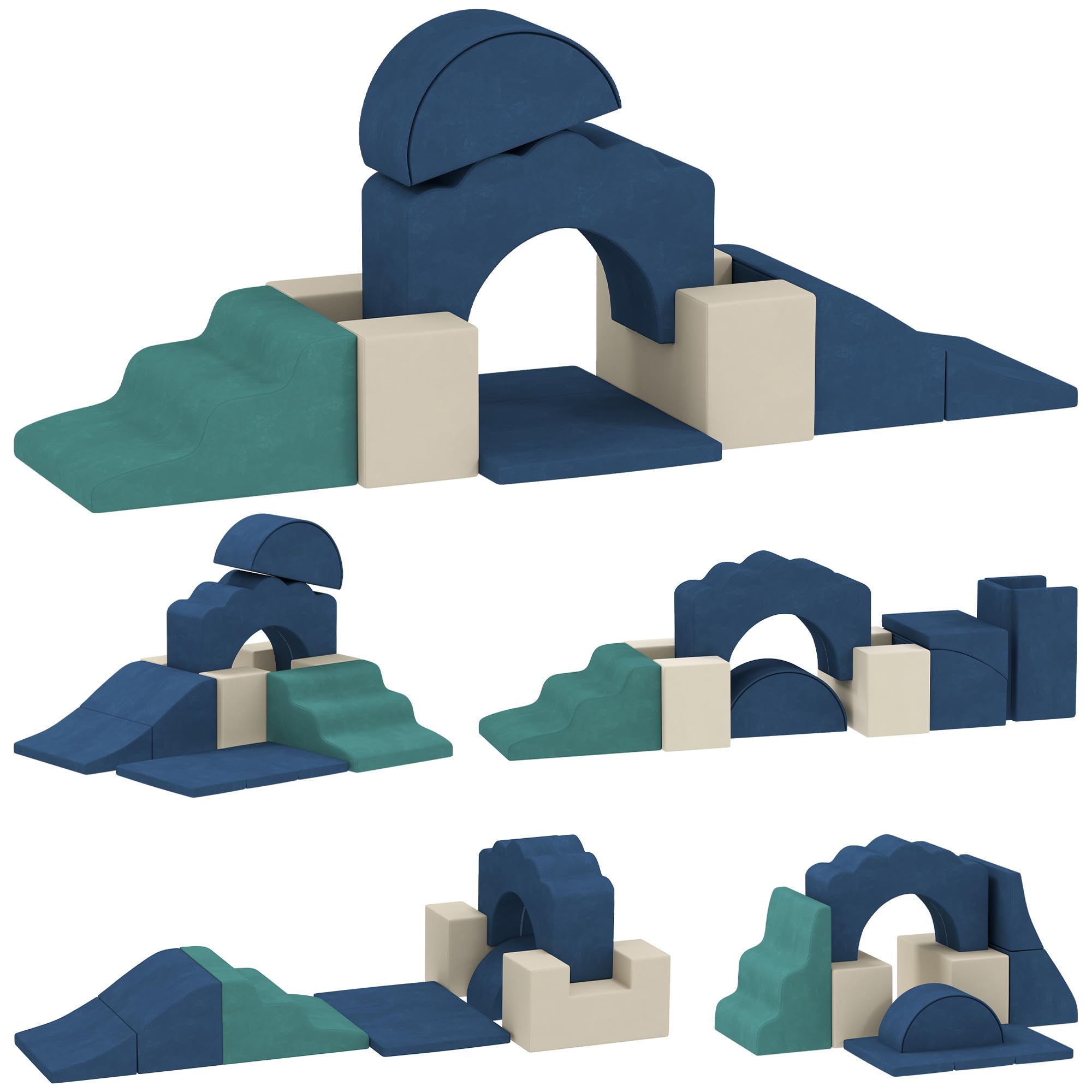 AIYAPLAY Kinder Schaumstoff Bausteine 7er Set Softbausteine Riesenbausteine Klettern Spielsofa Großbausteine mit Samtoptik Modulares Bausteine-Sofa Baby Kletterspielzeuge Dunkelblau