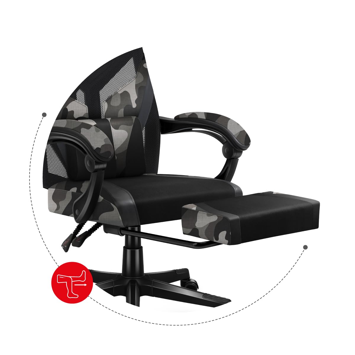 Silla Gaming Huzaro Combat 5.0 Con Malla Transpirable Y Reposapiés - Soporta Hasta 140 Kg (Camo)