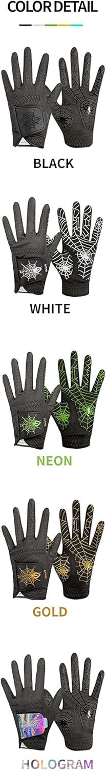 GOuft Spiderweb-Design Golf Glove Black Edition (for Men & Women) - Durable Suede: All Weather Golf Glove, Good Grip, Feel Soft/Comfort, and Long Lasting: Washable Glove