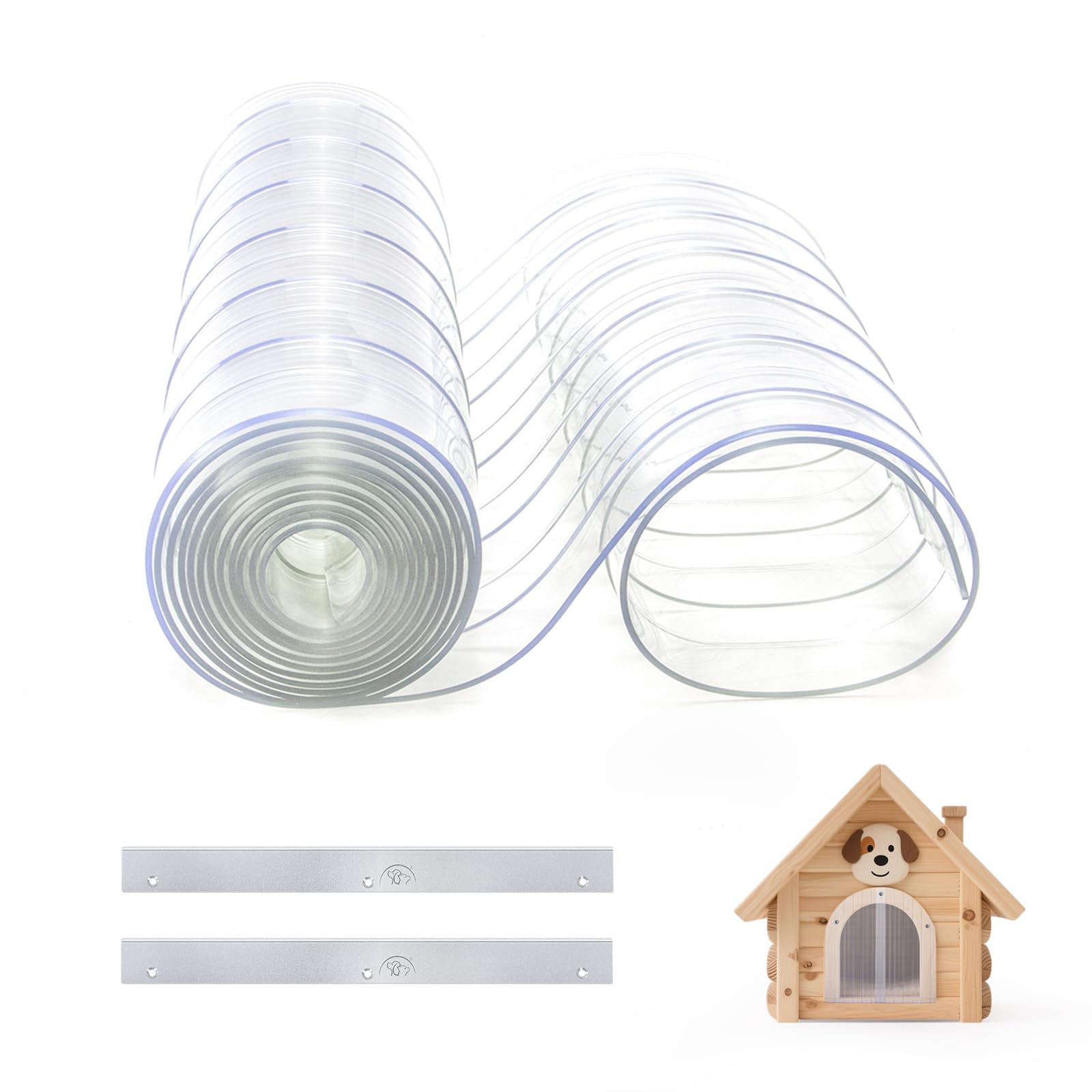 HIDROSIL Plastic Vinyl Door Flaps for DIY Dog House- (8 ft x 12 in [1 pcs] with 2pcs Metal Strips), Dog Door Replacement Strips, for DIY Cat Door -