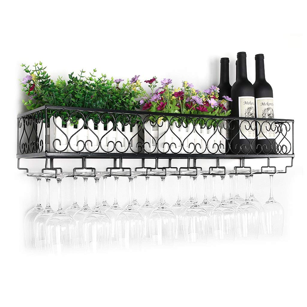 Porte-bouteilles support mural en métal noir avec porte-verre à vin intégré DASHADAO