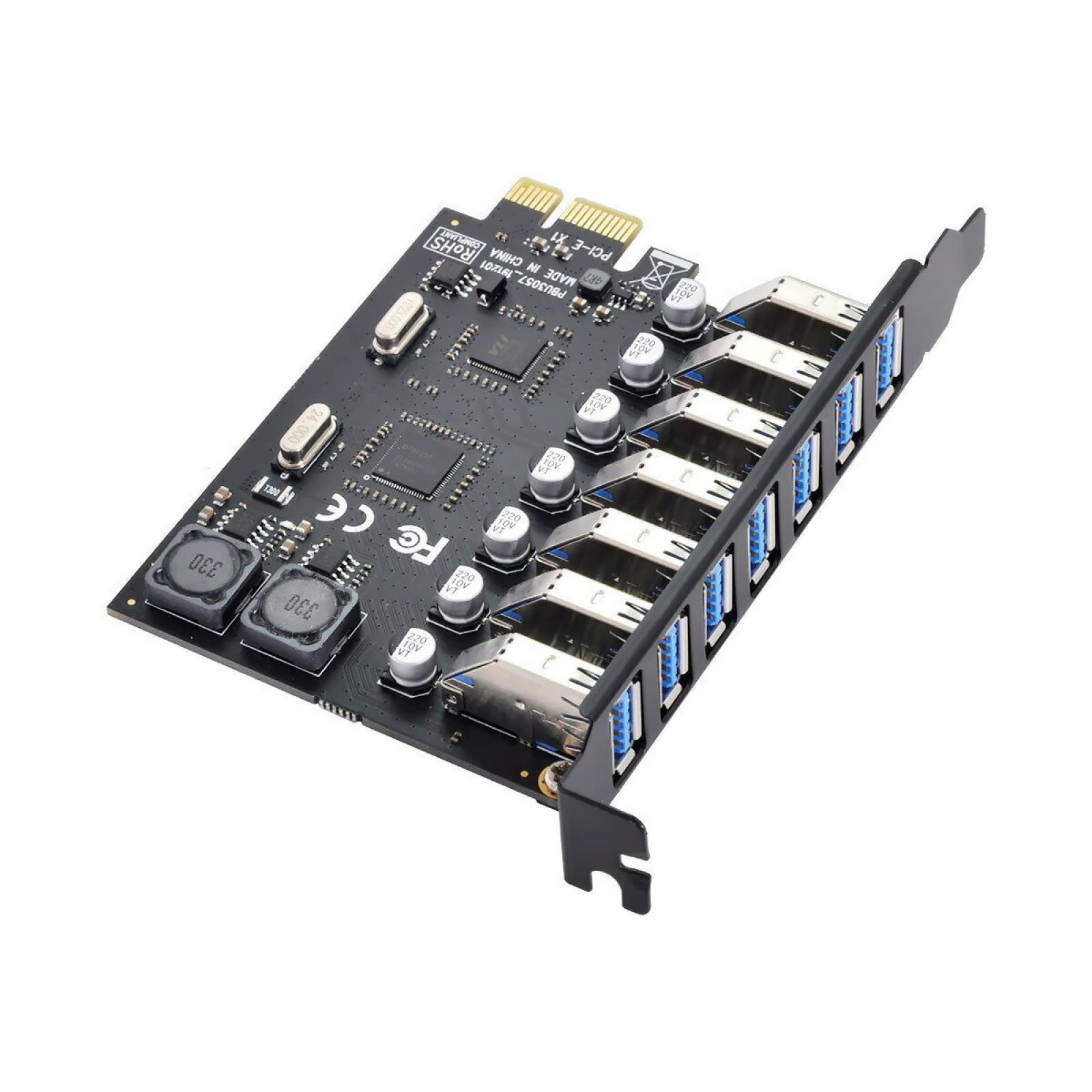 MOUDOAUER 7-portowa karta rozszerzeń PCIE 5 Gb/s USB 3.0 PCIE Superspeed do komputerów stacjonarnych z systemem Windows 11, 10, 8.x, 7, Vista, XP