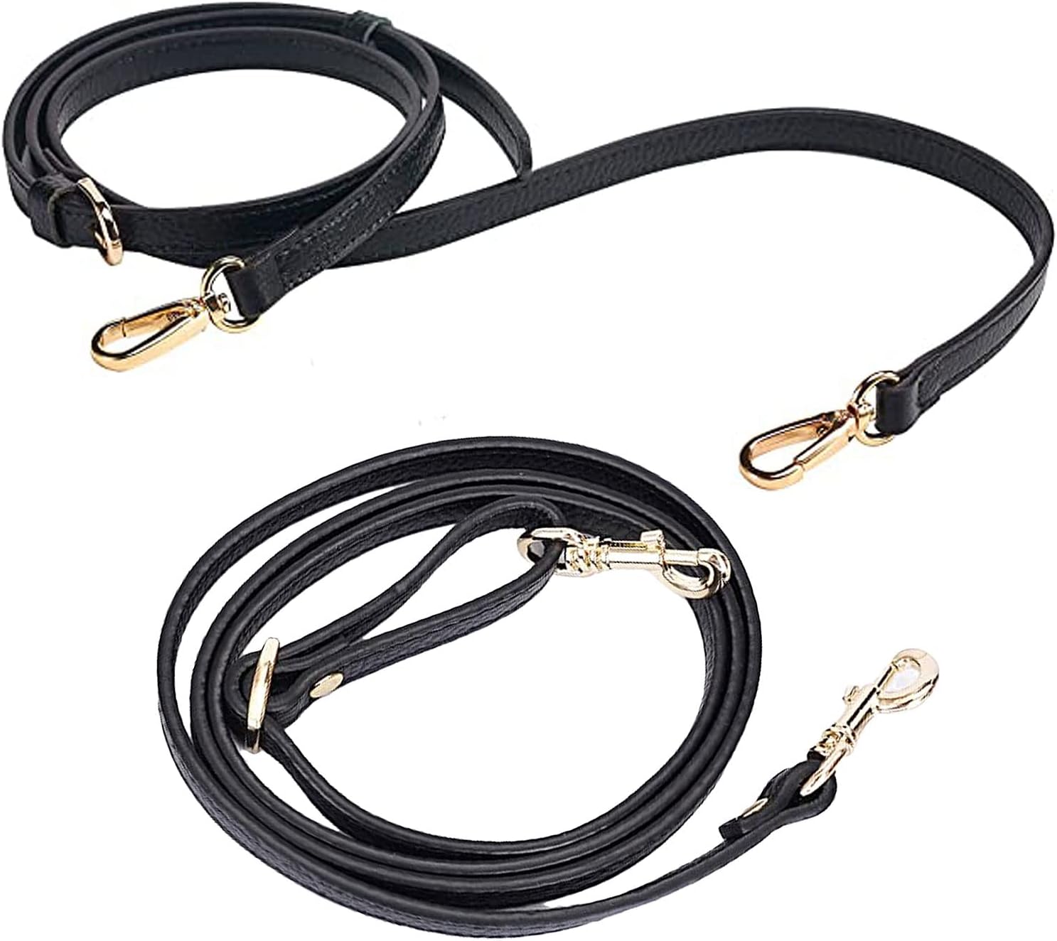 Full Grain Leather Adjustable Replacement Cross Body Purse Shoulder Strap SET of 2(Black Strap1047)