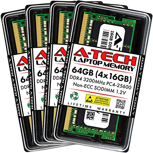 Image of A-Tech 64GB (4x16GB) DDR4 3200 MHz SODIMM PC4-25600 (PC4-3200AA) CL22 Non-ECC Laptop RAM Memory Modules