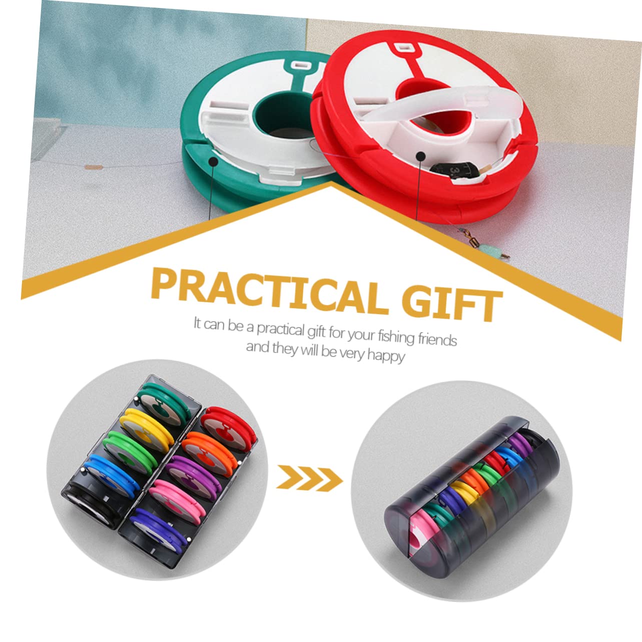 EXAOMBLE Fishing Line Organizer Box Lightweight Fishing Line Holder with Rainbow Color Design Compact Spool Storage Impact and Scratches Random Color
