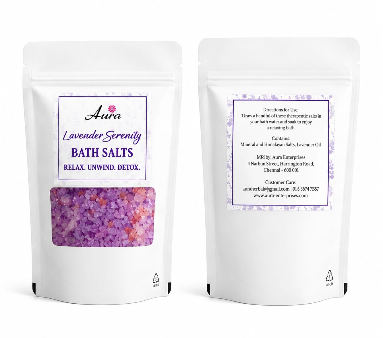 Aura Lavender Serenity Bath Salts | Himalayan & Mineral Bath Salt | Lavender Aromatherapy Bath Soak | Relax, Unwind & Refresh | Spa Bath Salt for Men & Women / 50gm (Pack of 2)-image-40