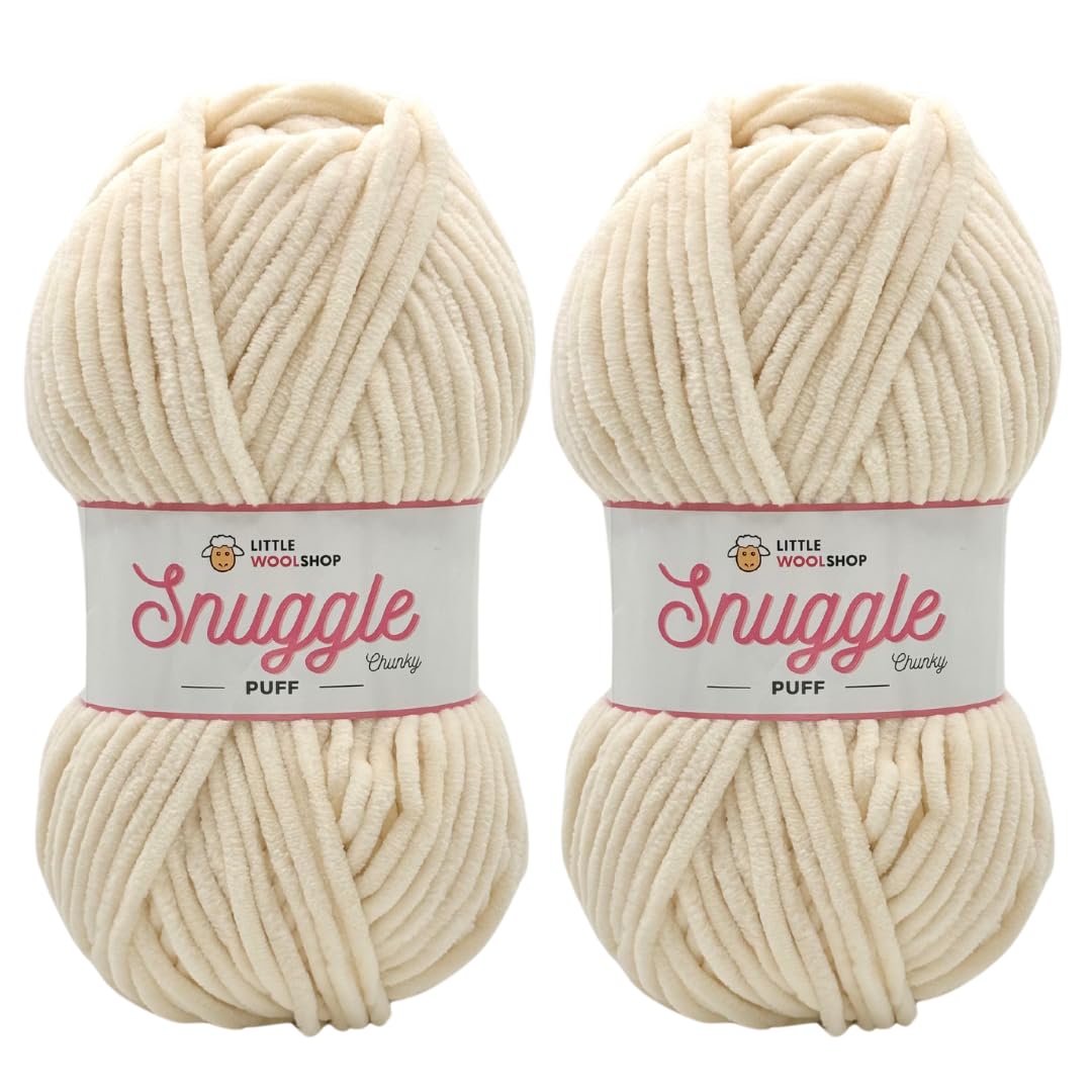 LittleWoolShop Snuggle Puff Chunky Chenille Yarn 100g - 100% Supersoft Polyester (Vanilla Bean 025, Pack of 2) — image 1