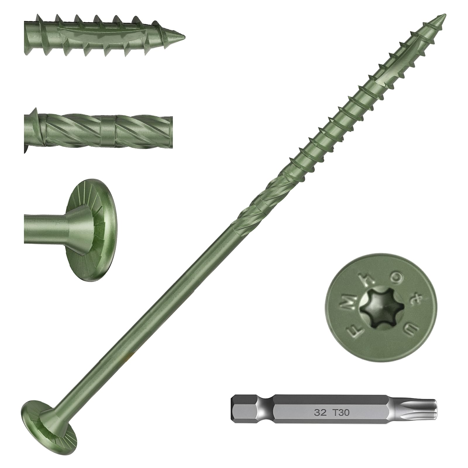 Tornillos resistentes de 6 pulgadas para exteriores, 250 tornillos de madera Star Drive, tornillos de madera resistentes a la corrosión para madera/troncos/madera de paisajismo (#14 x 6 verde)