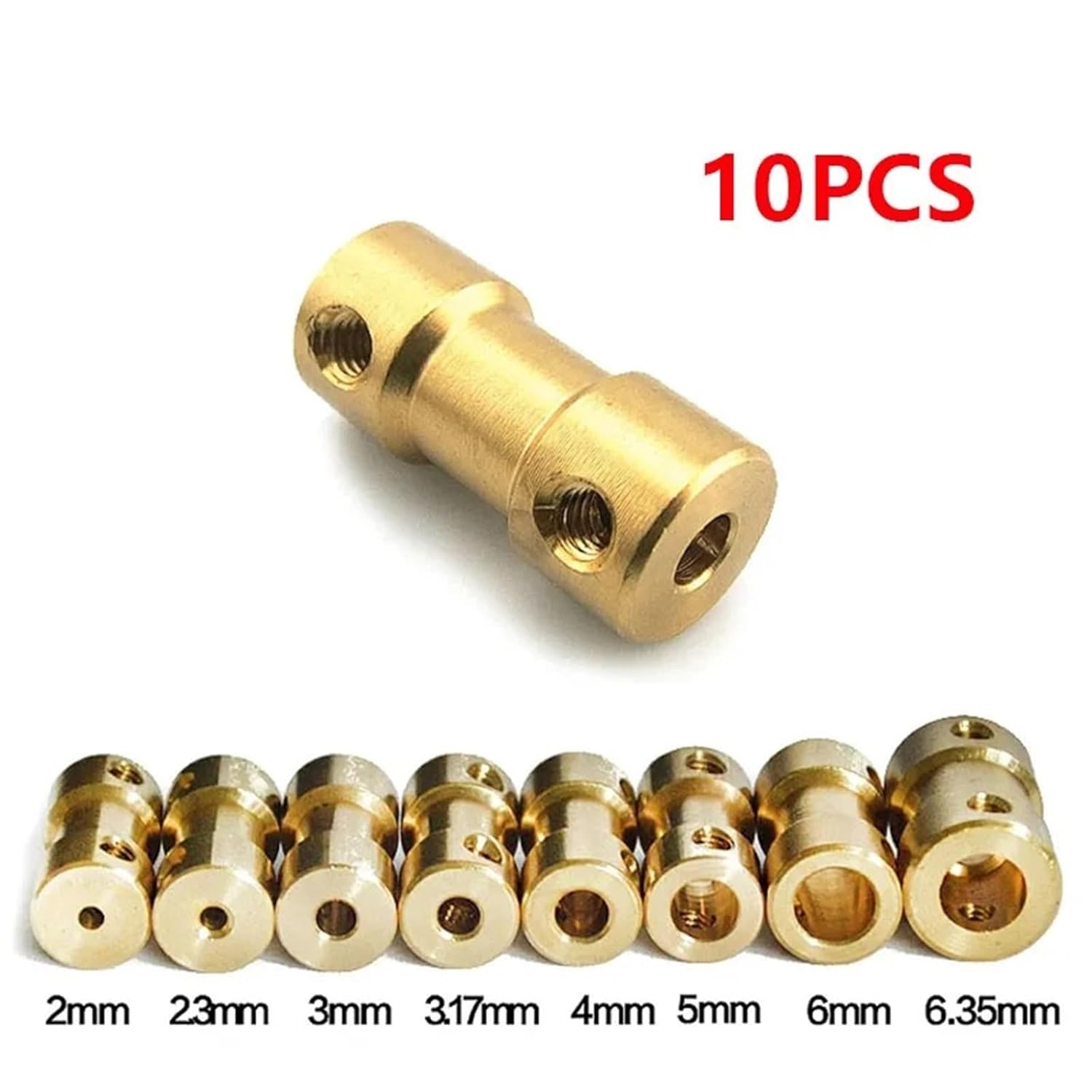 D9*L20 2mm/2.3mm/3mm/3.17mm/4mm/5mm/6mm Brass Flexible Motor Shaft Coupler Transmission Connector 10Pcs(3 X 3)