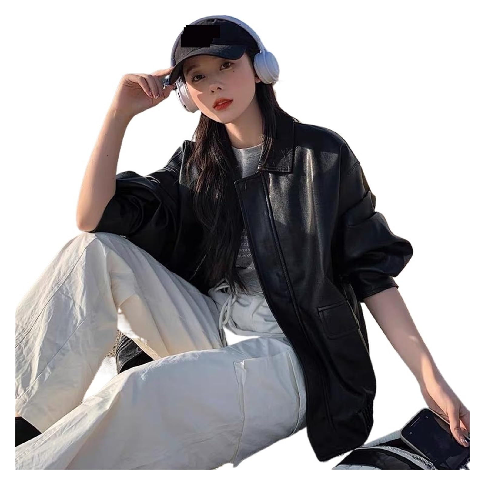 Chaqueta Cuero Mujer Women's Spring Autumn High Loose American Retro Motorcycle Top Para salir
