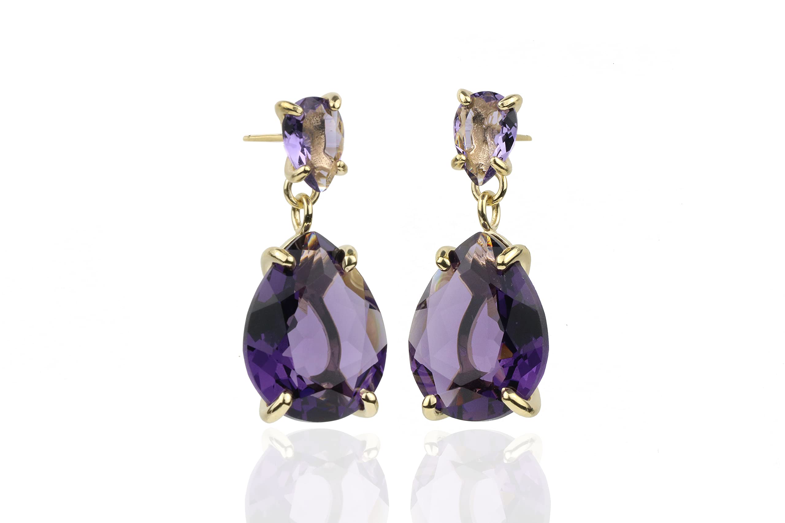 Ametista Orecchini in Oro 14k - Orecchini Pendente Dichiarazione per Donne - Moda Orecchini a Goccia - Sposa, Sera, Moda Casuale, Regali per Donne - Gioielli Artigianali