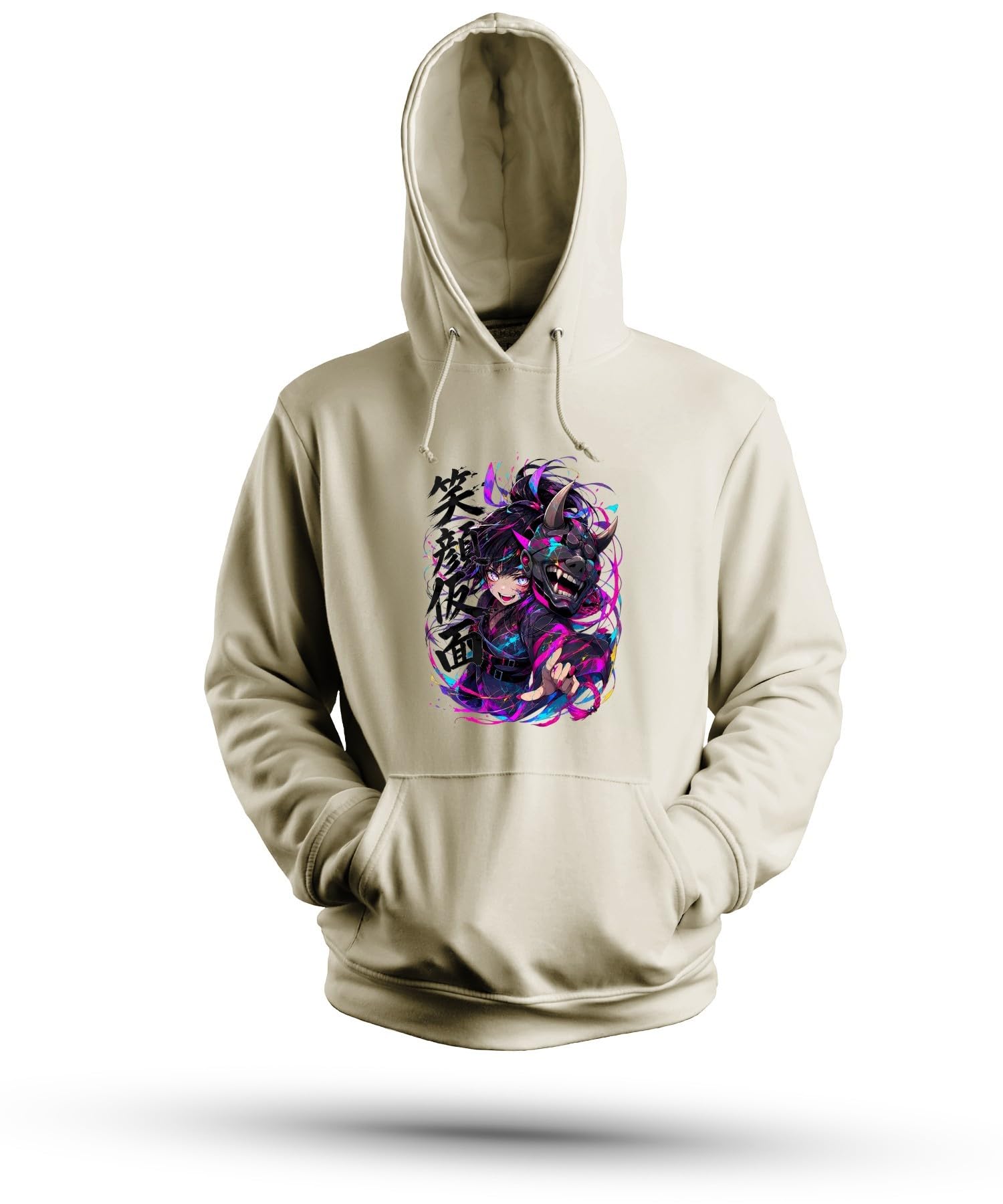 Anime dziewczęca maska Hannya Japonia Y2K bluza z kapturem, natura, S | Manga Otaku Cyberpunk Demon Gejsza Neon Urban Vaporwave Cosplay Pomysł na prezent Sztuka uliczna