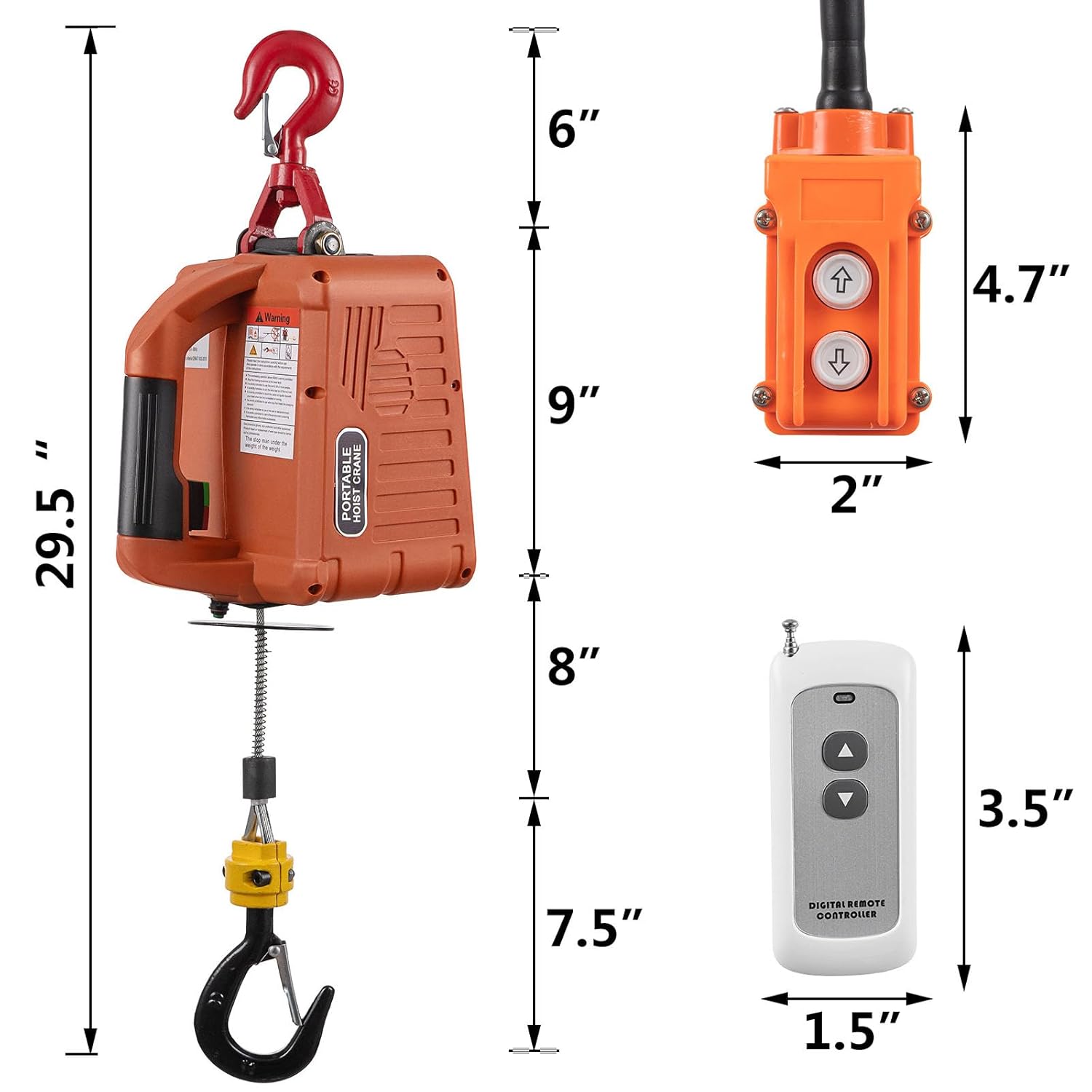 Leomru Electric Hoist Winch 1100lbs, 3 in 1 Portable Electric Winch Manual/Cable/Remote Control, 1500W Electric Hoist with Remote Control 25ft Lifting Height for Lifting Towing 110V