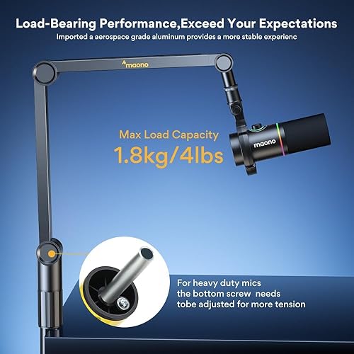 Miniatura 2 de MAONO Brazo de micrófono, brazo de micrófono con canales de gestión de cables, abrazadera de escritorio, montaje versátil y soporte de micrófono