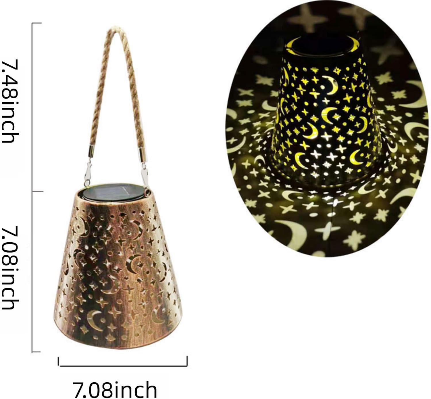 Generic Solar Hanging Lantern, LED Star Moon Pattern, 7.08x7.48 inch, Outdoor Waterproof Light for Garden, Porch, Balcony (Bronze Color (7.28in * 7.28 * 7.28))