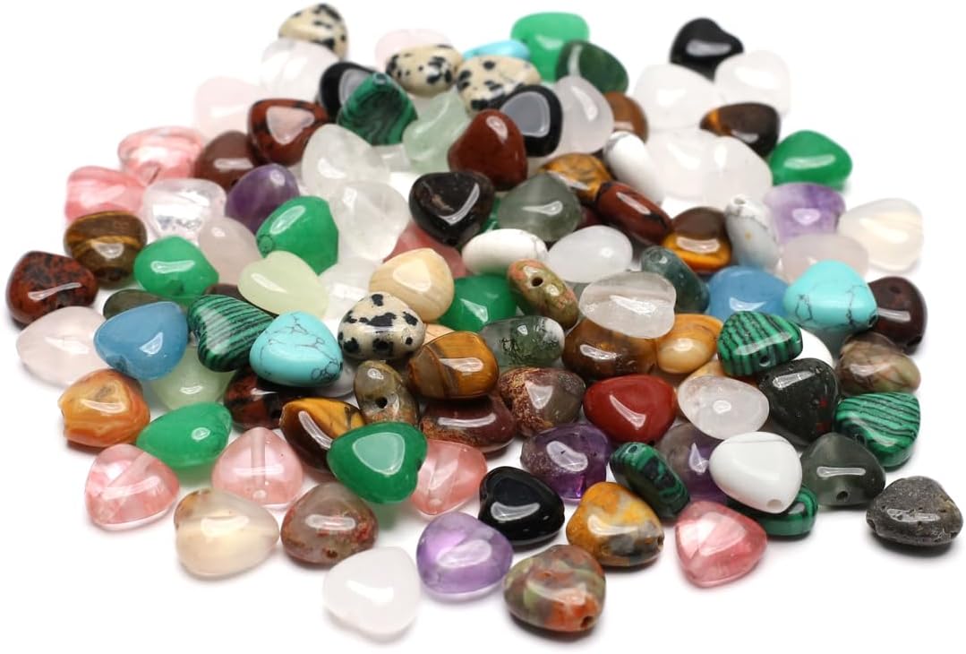 40 Pcs Healing Loose Beads Heart Shape Natural Necklace Stone Pendants Crystal for Jewelry Making DIY Craft