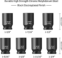 Vista 3 de Juego de cubos de impacto profundo de 1/2 pulgada, 6 puntos, SAE (1/2 Drive 1-3/8" a 1-3/4"), 7 piezas, Cr-Mo, juego de cubos de impacto resistente
