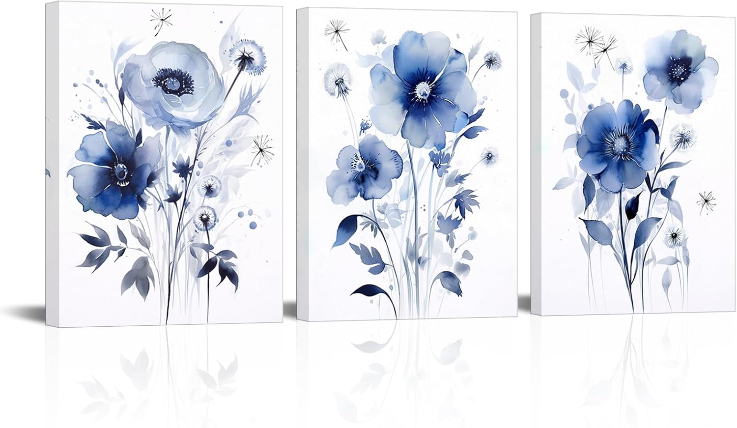 WELMECO Flower Wall Art Botanical Prints Floral Painting Flower Wall Decor Farmhouse Bathroom Decor Pictures,12x16inchx3Pieces (Blue)